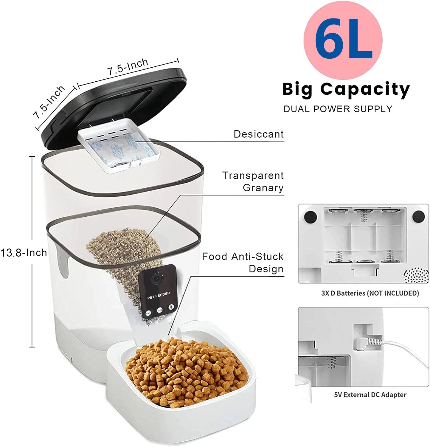 Automatic 6L Pet Feeder for Cats and Dog